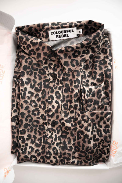 Blusen Maxikleid Desiree Leopard mit Gürtel